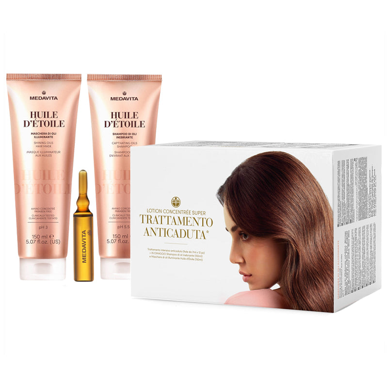 MEDAVITA Set Lotion Concentrée Super Shampoo 150ml + Mask 150ml + Trattamento Anticaduta Fiale 7x12ml