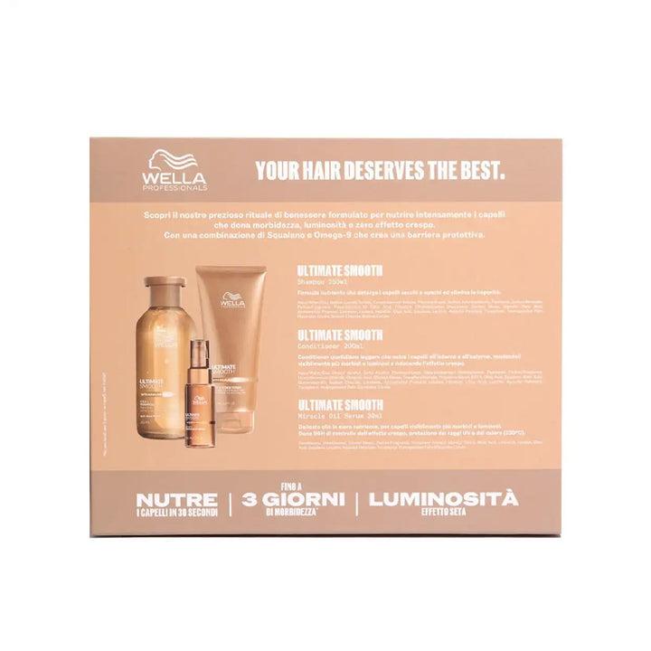 WELLA PROFESSIONALS Set Cofanetto Ultimate Smooth Shampoo 250ml + Conditioner 200ml + Miracle Oil 30ml