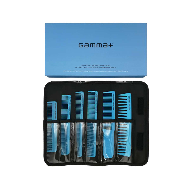 GAMMA+ Set Pettini Con Astuccio Professionale Azzurro
