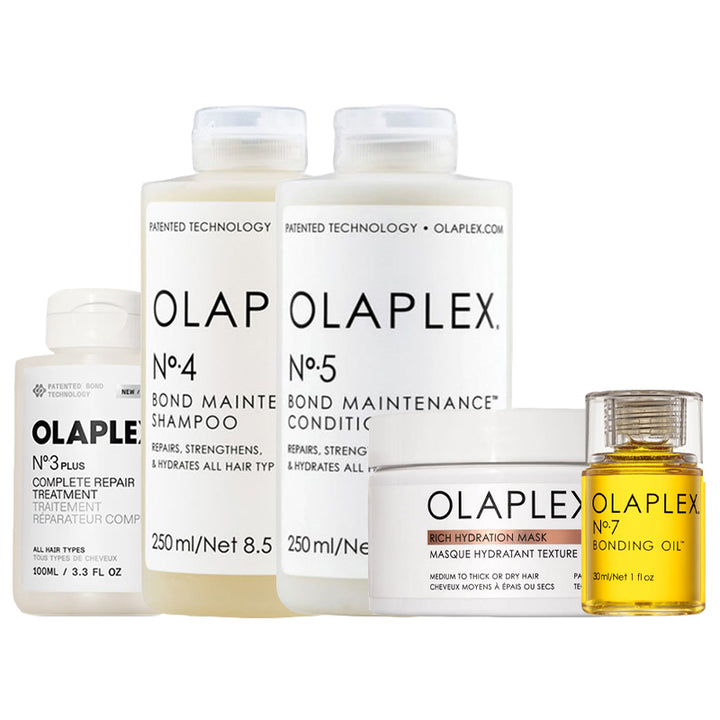 OLAPLEX Kit Treatment N°3 Plus 100ml + Shampoo N°4 250ml + Conditioner N°5 250ml + Rich Mask 200ml + Oil N°7 30ml