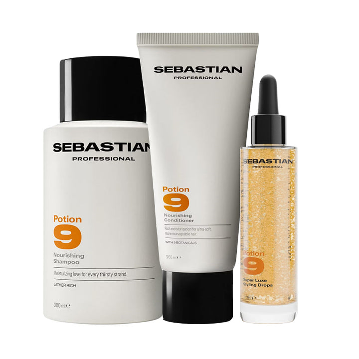 SEBASTIAN Kit Potion 9 Acondicionador 200ml + Gotas de Peinado 30ml + Champú 280ml