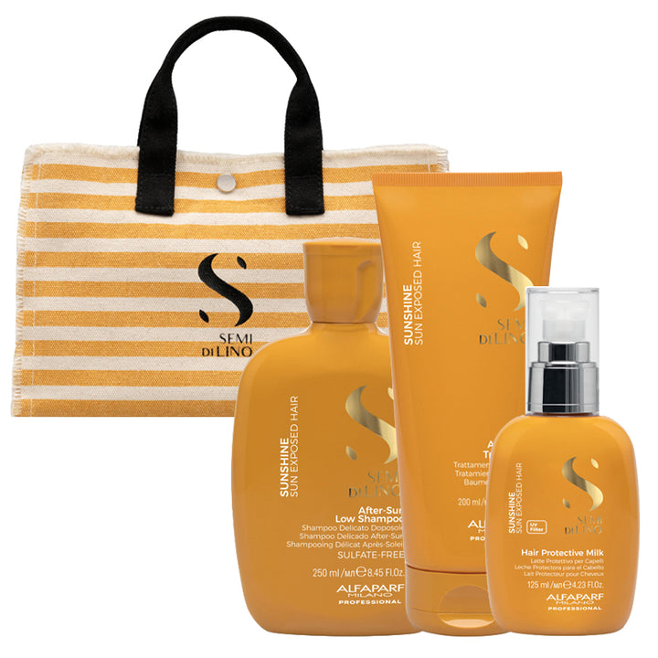 ALFAPARF MILANO Kit Semi Di Lino Sunshine Shampoo 250ml + Treatment 200ml + Protective Milk 125ml + Pochette Omaggio