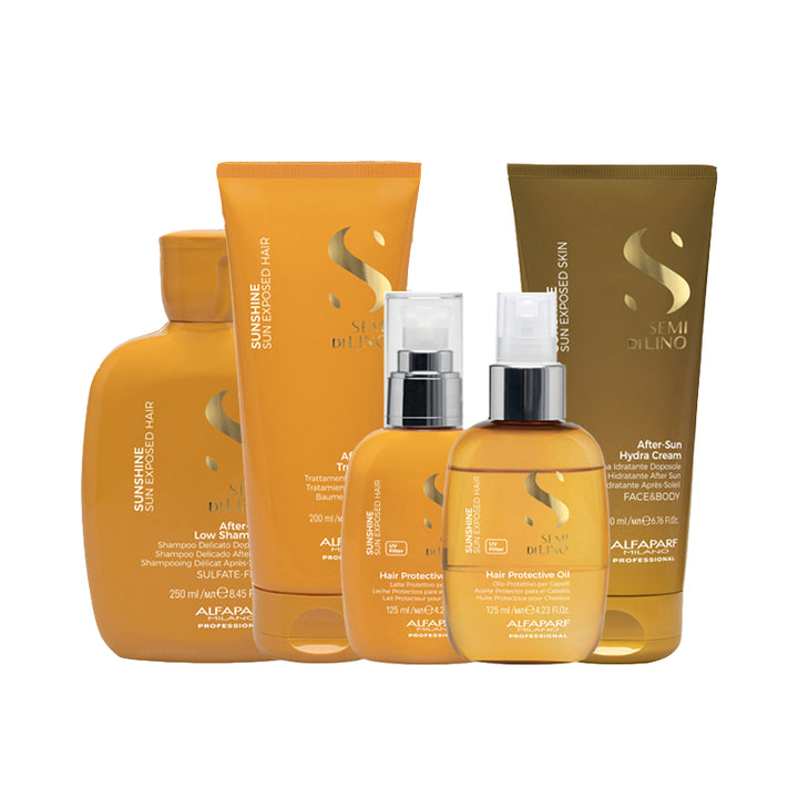 ALFAPARF MILANO Kit Semi Di Lino Sunshine Shampoo 250ml + Treatment 200ml + Protective Milk 125ml + Oil 125ml + Hydra Cream 200ml