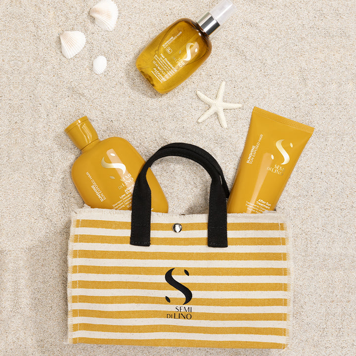 ALFAPARF MILANO Kit Semi Di Lino Sunshine Shampoo 250ml + Treatment 200ml + Protective Milk 125ml + Oil 125ml + Hydra Cream 200ml + Bag Omaggio
