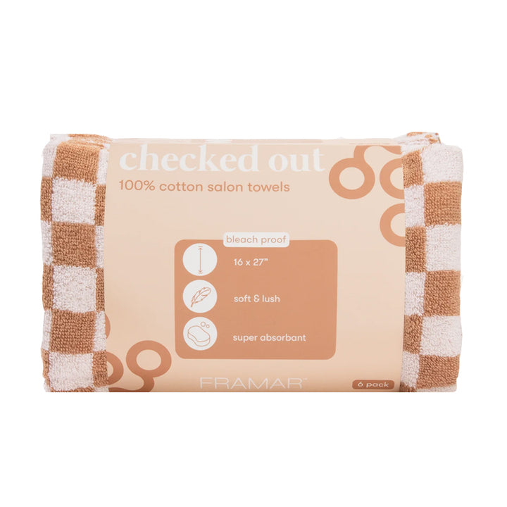 FRAMAR Cotton Salon Towels Tan & White 16x27cm 6pz