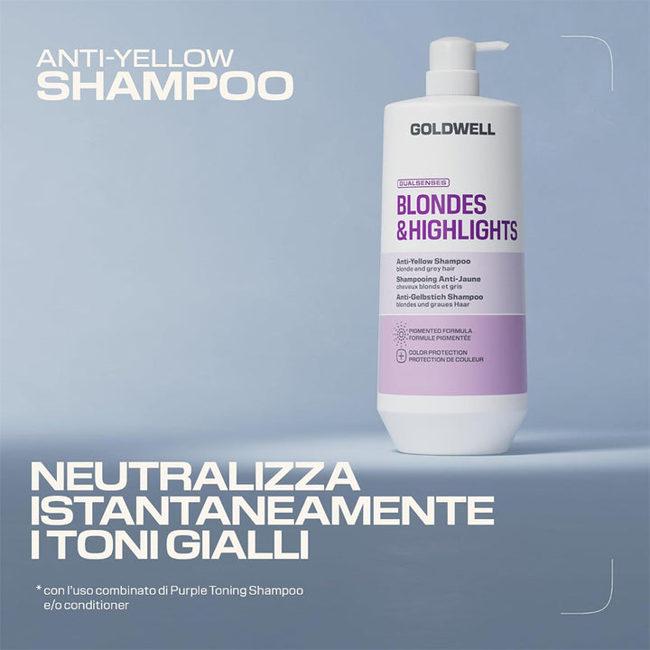 GOLDWELL DS Blondes & Highlights Anti-Yellow Shampoo 1000ml (immagine 3)