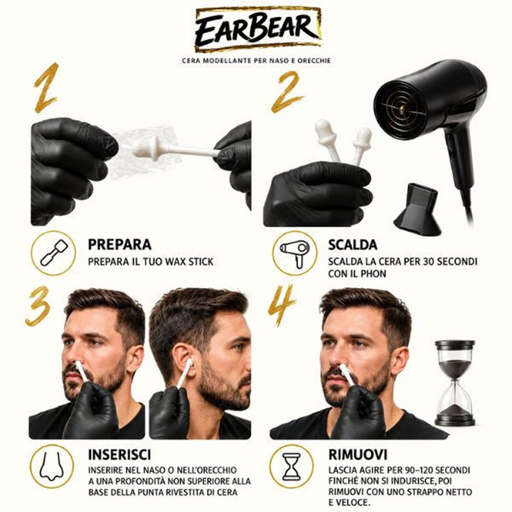 MERAVEGIA COSMETICS Ear Bear Pro Ceretta Riscaldabile In Sticks Naso E Orecchie 50pz (immagine 3)