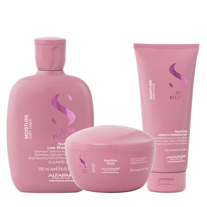 ALFAPARF MILANO Kit Semi Di Lino Nutritive Low Shampoo 250ml + Mask 200ml + Leave In Conditioner 200ml