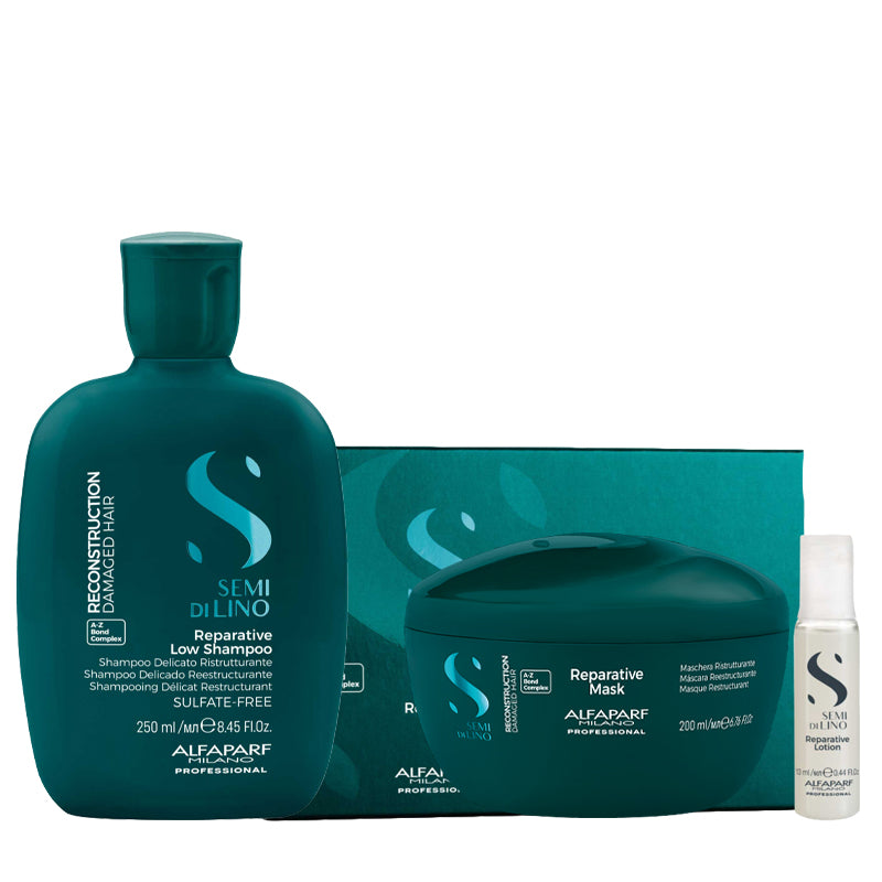 ALFAPARF MILANO Kit Semi Di Lino Reparative Low Shampoo 250ml + Mask 200ml + Lotion 6x13ml