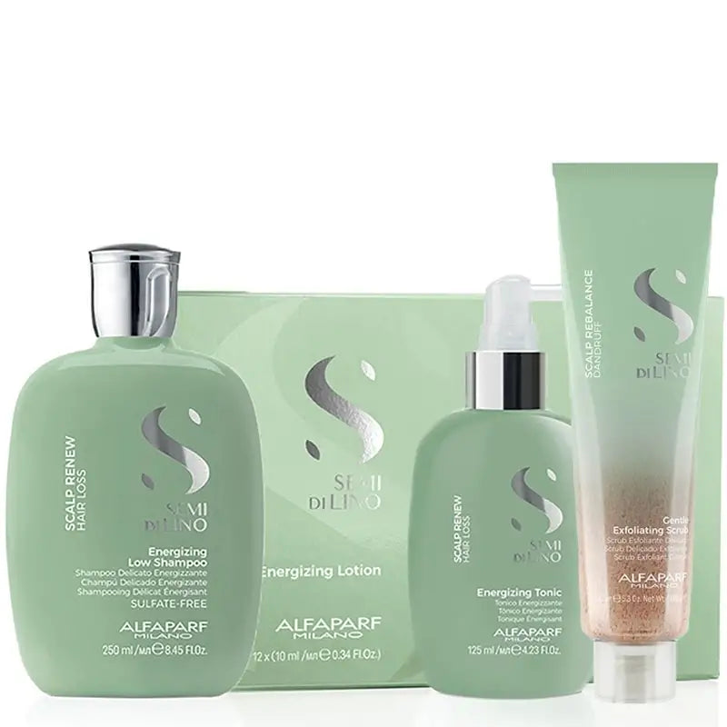ALFAPARF MILANO Kit Semi Di Lino Energizing Low Shampoo 250ml + Tonic + Scrub + Lotion